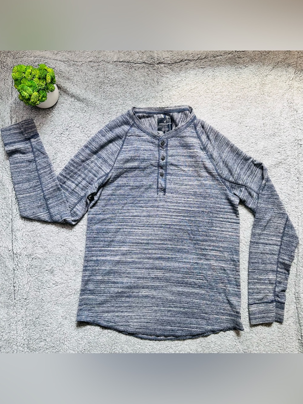 Coastal Dadcore American Eagle Space Dye Henley Long Sleeve Gray Tee/ Pull over